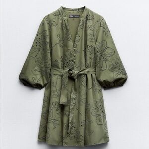 Zara Olive Green Patterned Dress